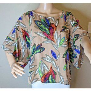 Things Contempo Women's Top Peacock Feather Print Pullover Size M Multicolor